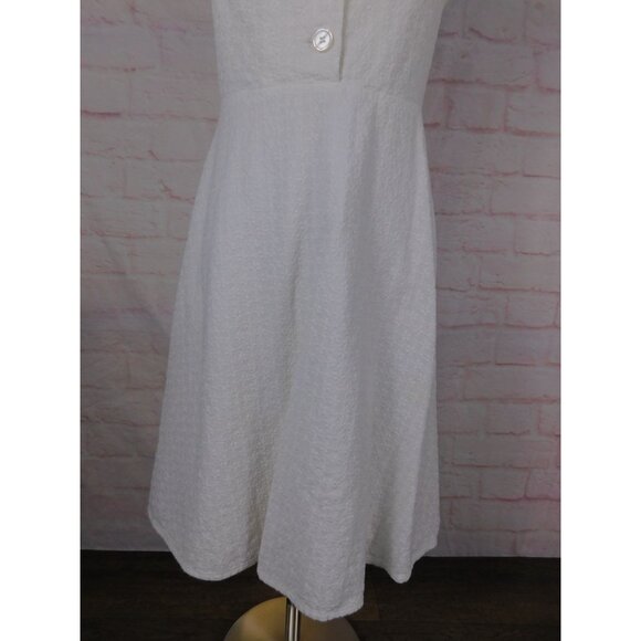 Calvin Klein White Textured Button-Front Cap Sleeve A-Line Dress Sz 2 - Picture 8 of 11